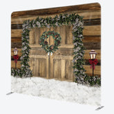 Lofaris Wood Door Pine Leaf Christmas Pillow Case Backdrop